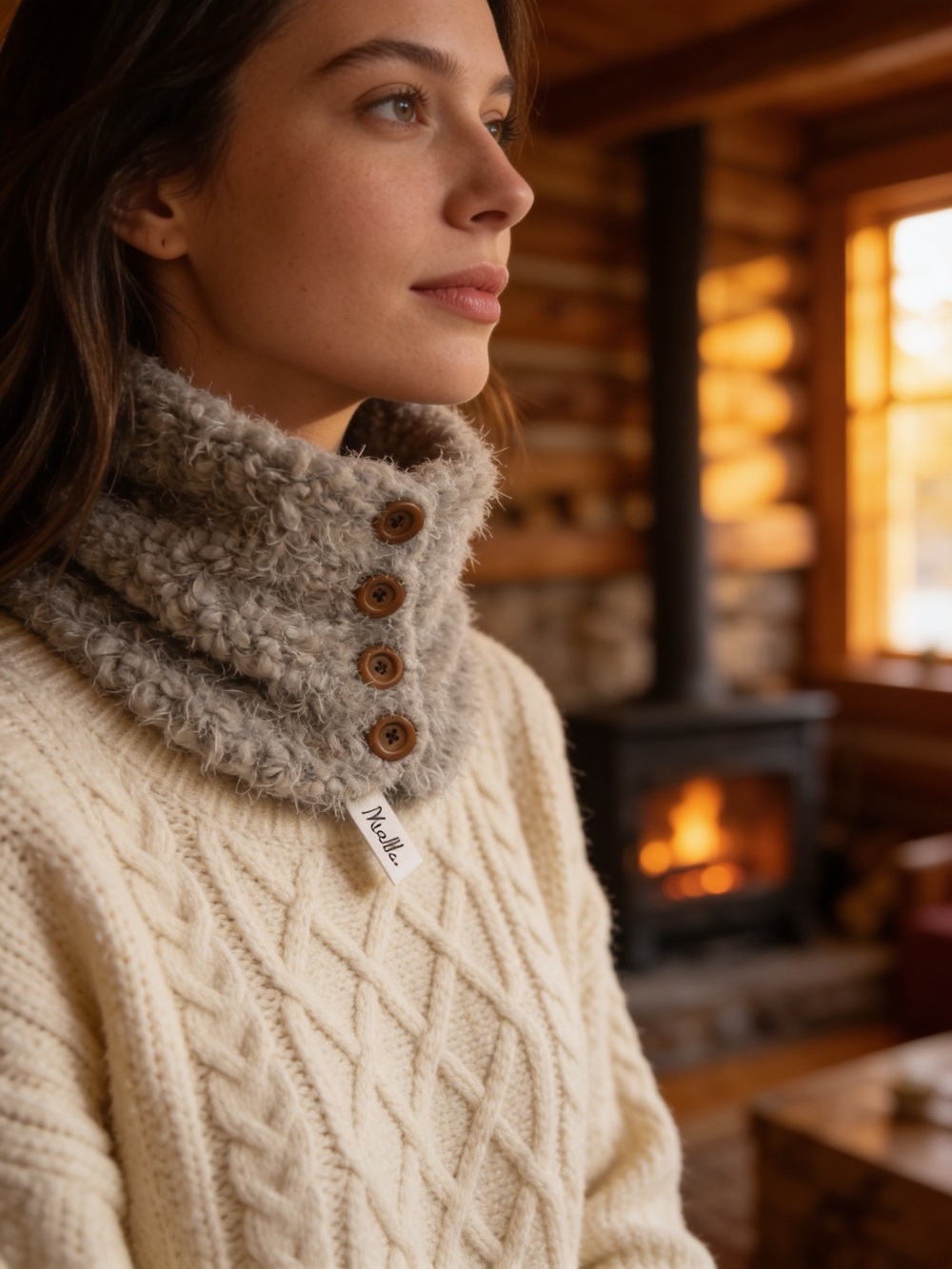 Simply Noelle Fuzzy Button Cowl in Light Gray